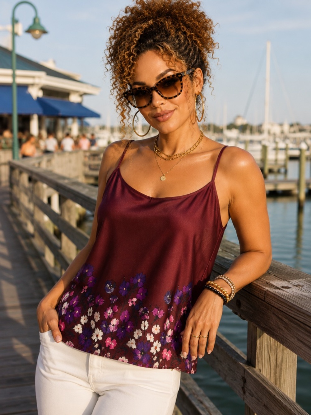 Express Satin Floral Cami Tank Top